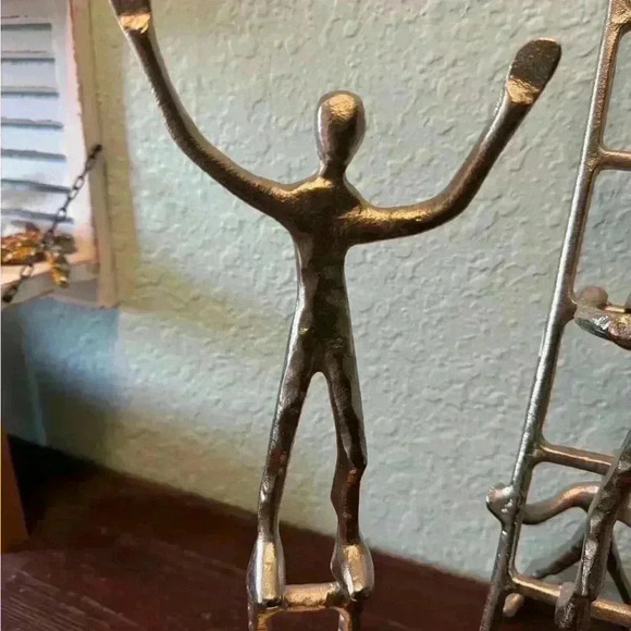 Plutus, Turre & Tagus Metal Art Sculptures Men On Ladder & Chair Set Of 3 Worker - Picture 3 of 8